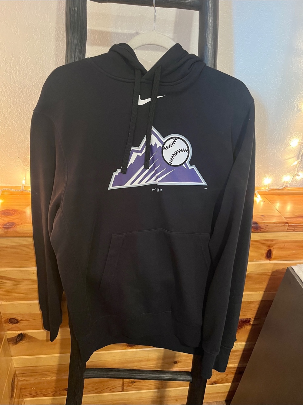 Nike Black Colorado Rockies Crewneck Hoodie with Purple Logo